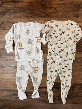 Set of 2 Toddler Pajamas Sets - Animal Prints, Carters & Burt’s Bees Neutral 18M
